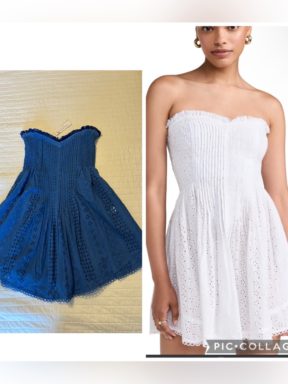 Poupette St. Barth Strapless Blue Eyelet mini dress